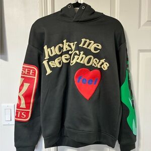 Grey Camp Flog Gnaw “Lucky Me I See Ghosts” puff print hoodie.